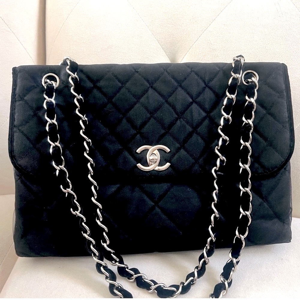 Chanel Quilted Tulle Black Overlay Flap Bag w/COA card